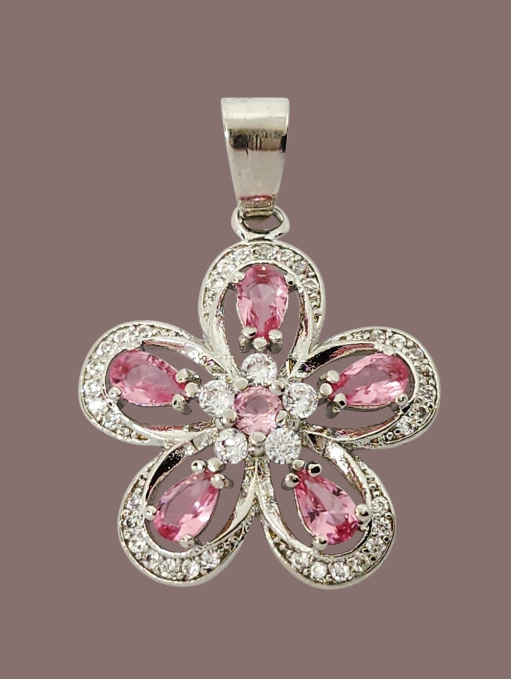 1.35ct Pink Kunzite Sterling Silver Pink Flower Pendant 1.25"